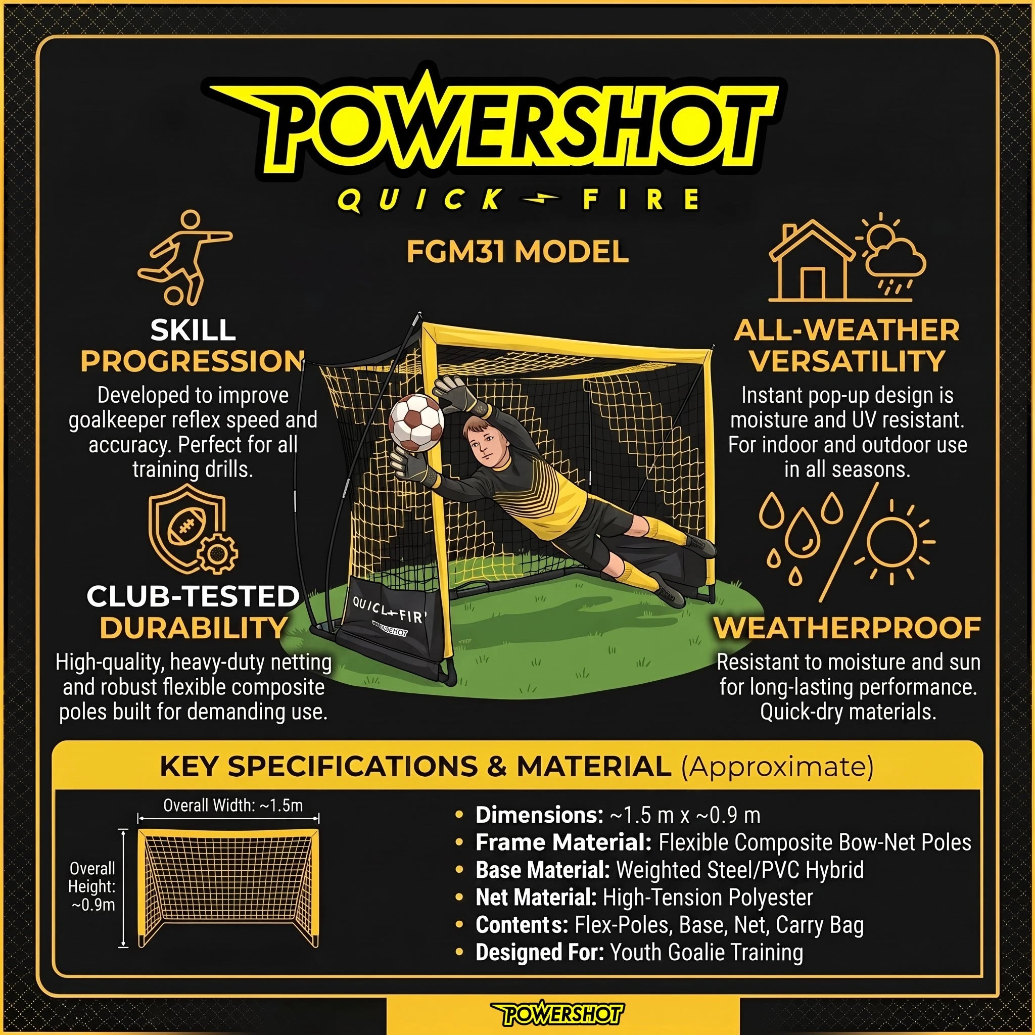 But de football POWERSHOT® QUICKFIRE 1,5 X 0,9 m