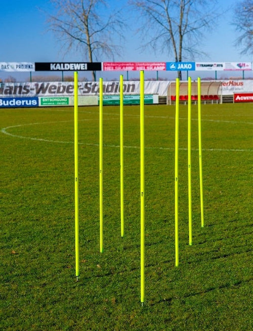 Ensemble de 10 piquets de slalom jaune néon avec bases à ressort – 172 cm