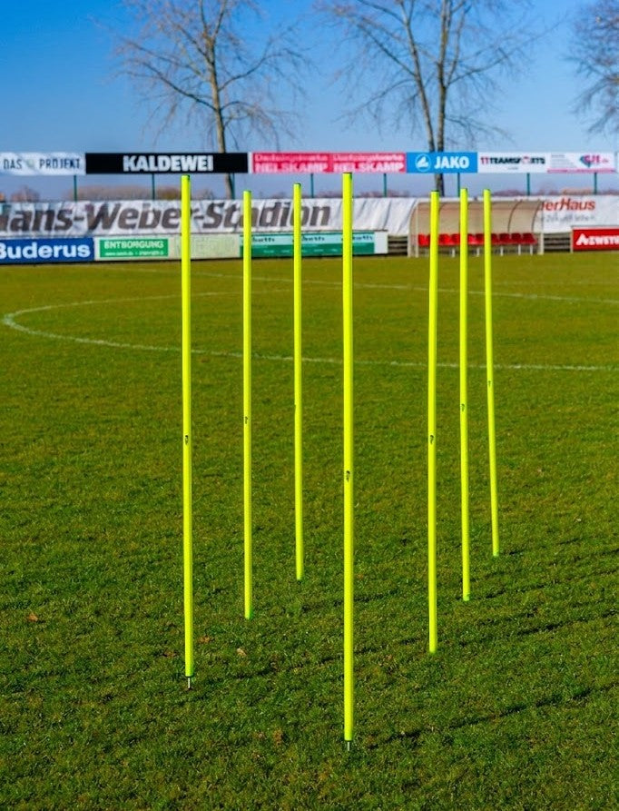 Ensemble de 10 piquets de slalom jaune néon avec bases à ressort – 172 cm